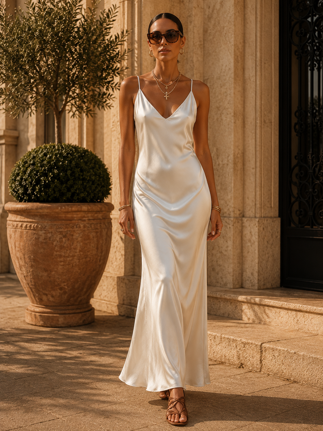 Éléonore | Robe Midi Satinée & Pull Assorti