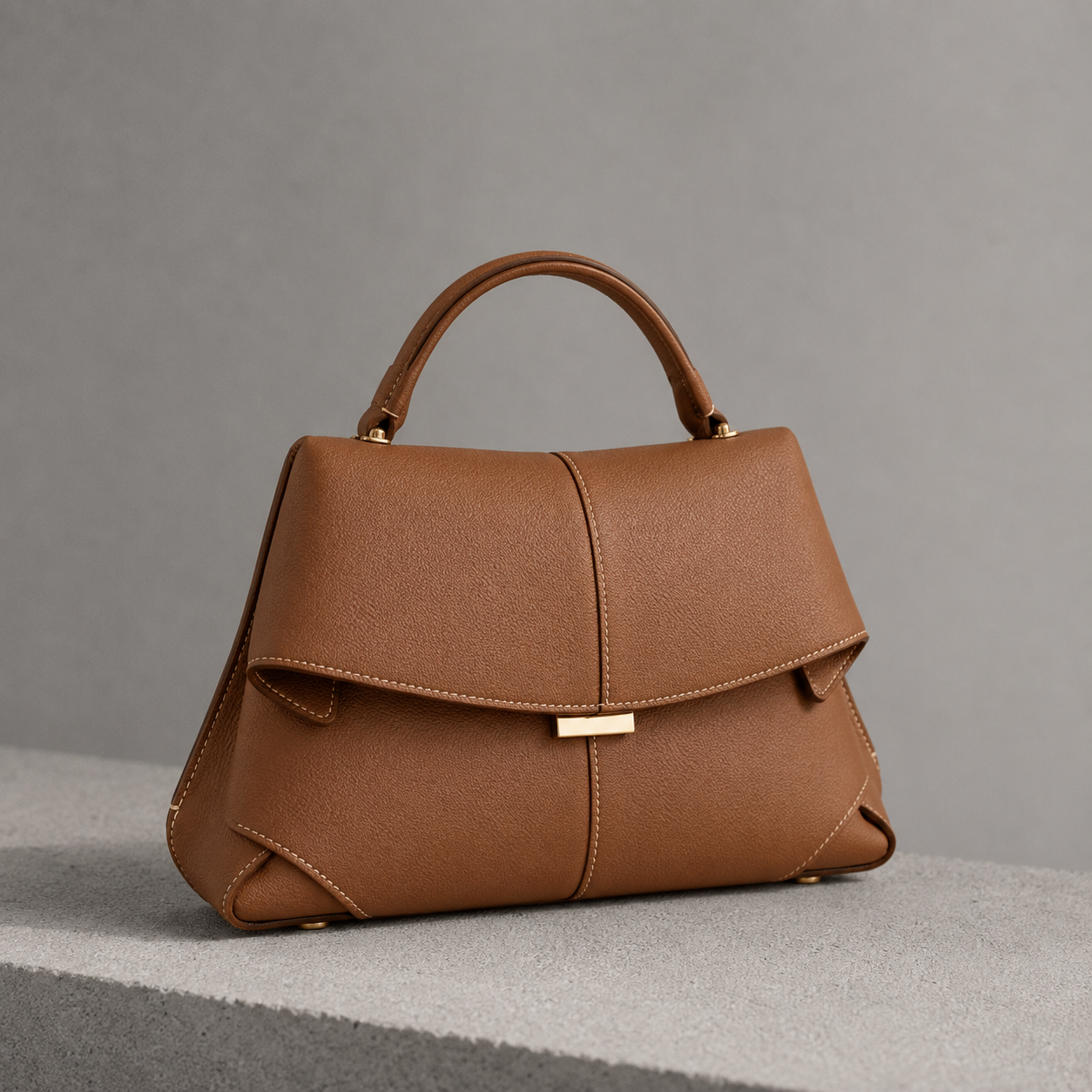 Violette | Sac Structuré aux Surpiqûres Dorées